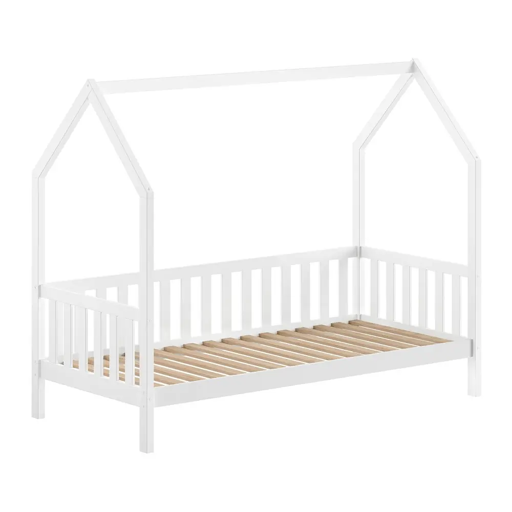 Pat pentru copii alb de tip casă din lemn de pin cu somieră 90x200 cm Cabane – Vipack