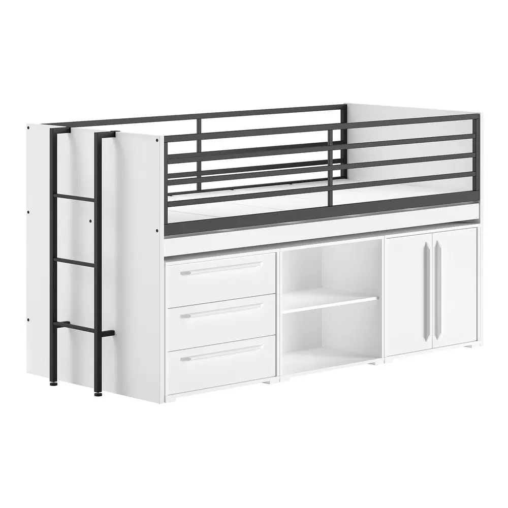 Pat pentru copii alb înalt cu spațiu de depozitare cu somieră 90x200 cm Sam – Vipack