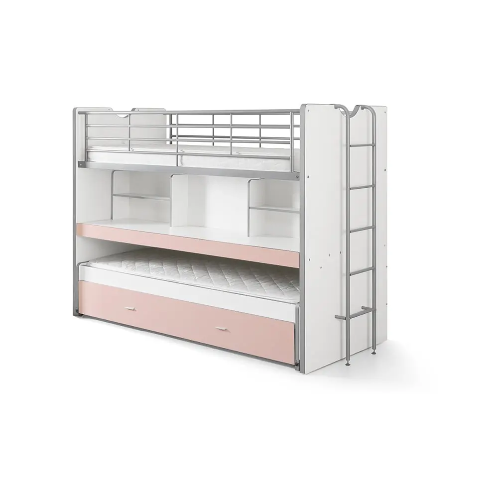 Pat pentru copii alb/roz supraetajat/cu extensie suplimentară cu spațiu de depozitare cu somieră 90x200 cm Bonny – Vipack