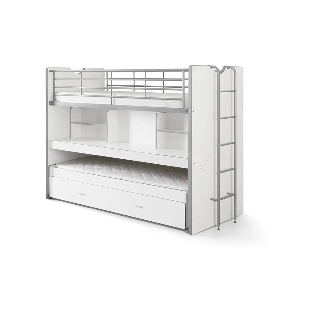 Pat pentru copii alb supraetajat/cu extensie suplimentară cu spațiu de depozitare cu somieră 90x200 cm Bonny – Vipack