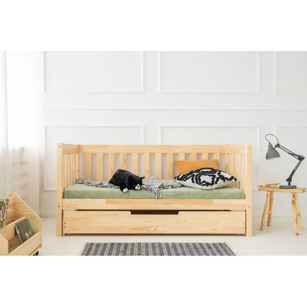 Pat pentru copii în culoare naturală cu extensie suplimentară cu spațiu de depozitare cu somieră 90x190 cm CPP – Adeko