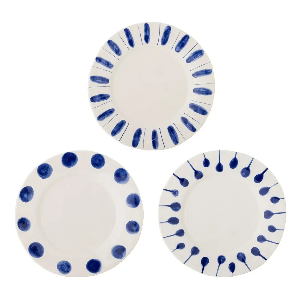 Farfurii albe/albastre 3 buc. din gresie ø 28 cm Linora – Bloomingville