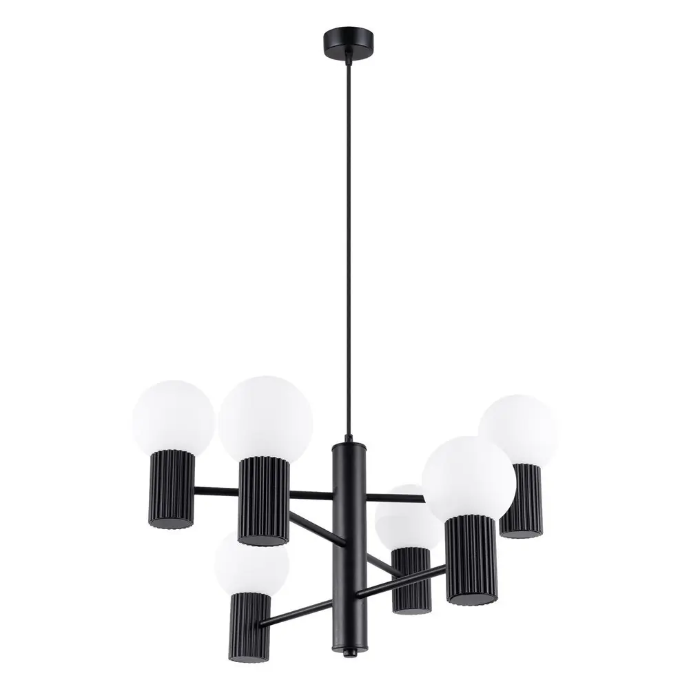 Lustră neagră cu abajur din sticlă Orbital – Sollux