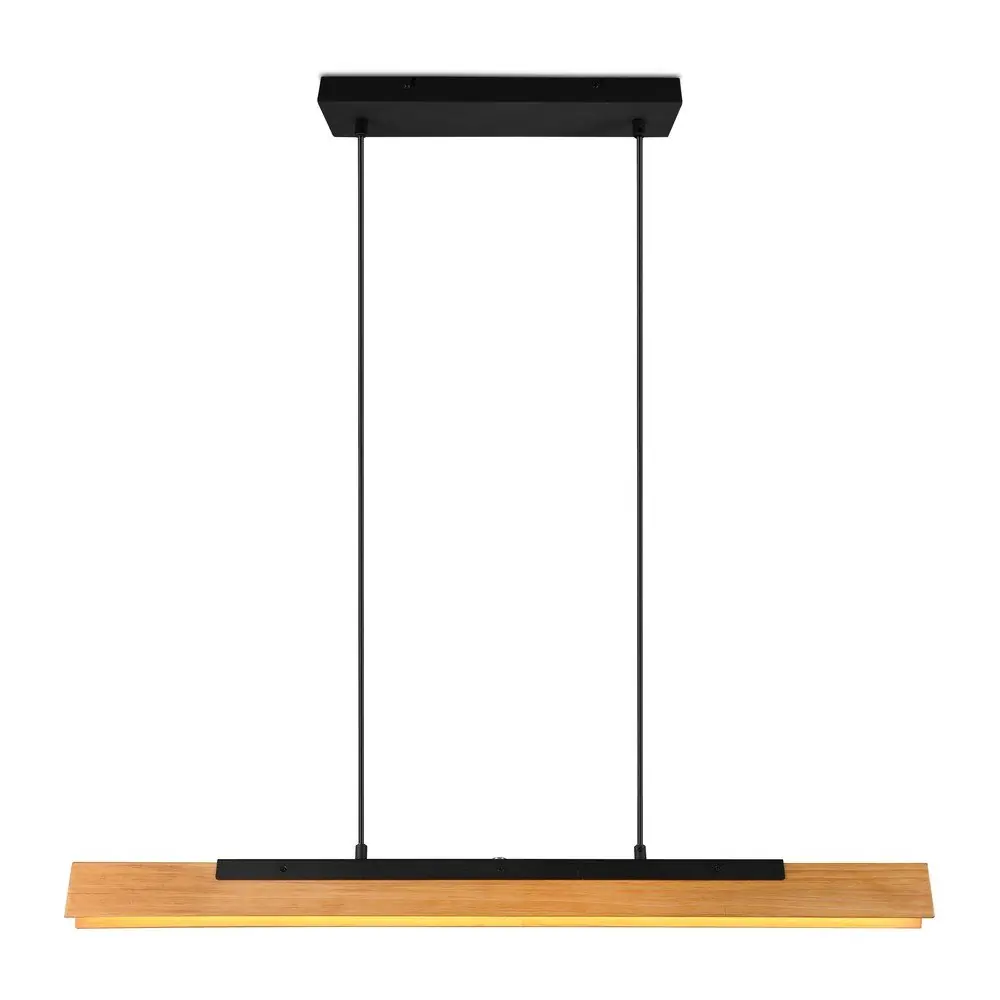 Lustră negru-mat LED cu abajur din lemn Kerala – Trio