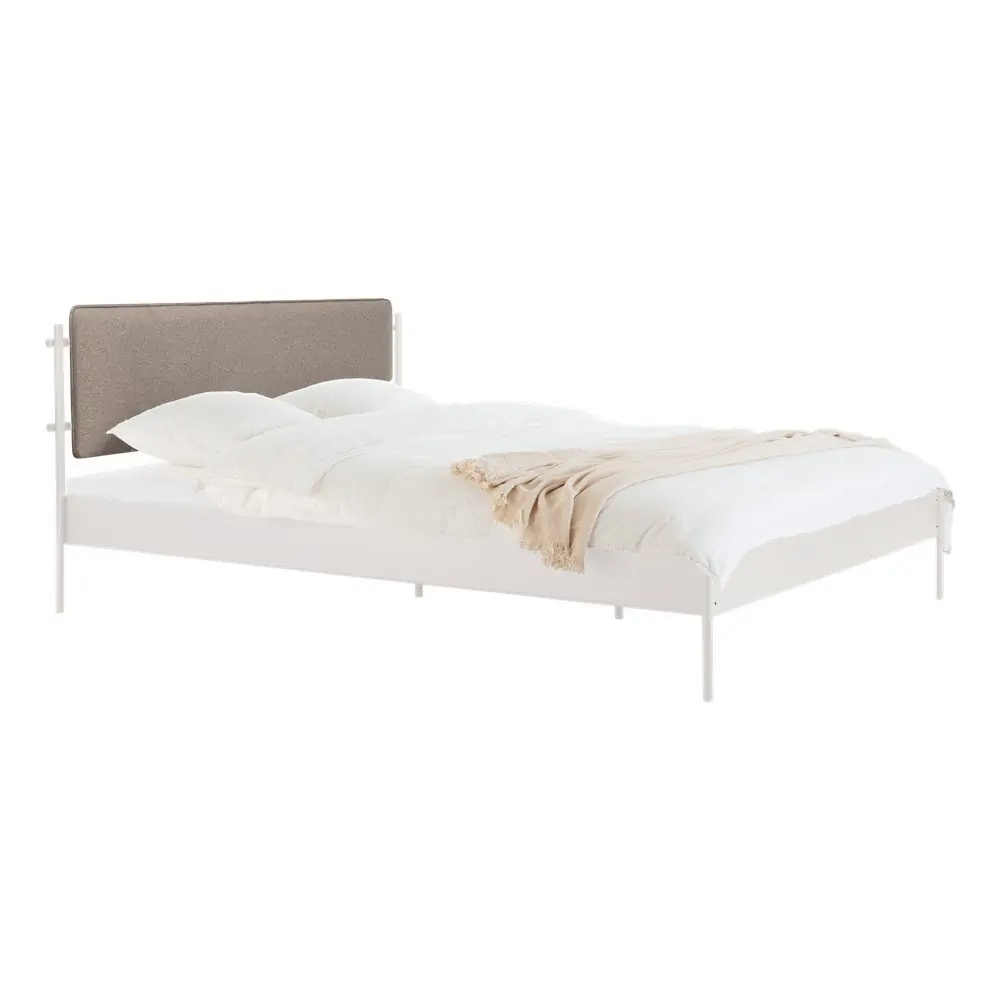 Pat matrimonial alb tapițat din oțel cu somieră 180x200 cm Eton Basic – noo.ma