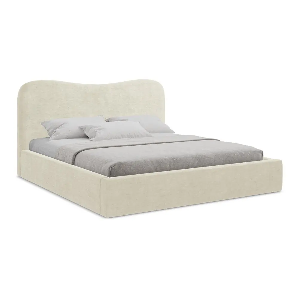 Pat matrimonial bej tapițat cu spațiu de depozitare cu somieră 140x200 cm Kahai – Makamii