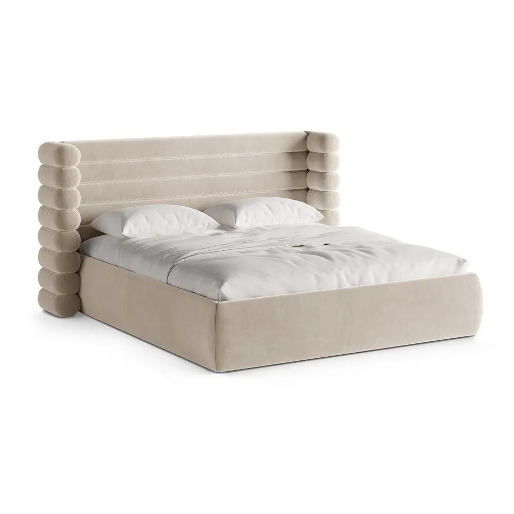 Pat matrimonial bej tapițat cu spațiu de depozitare cu somieră 160x200 cm Mount – Micadoni