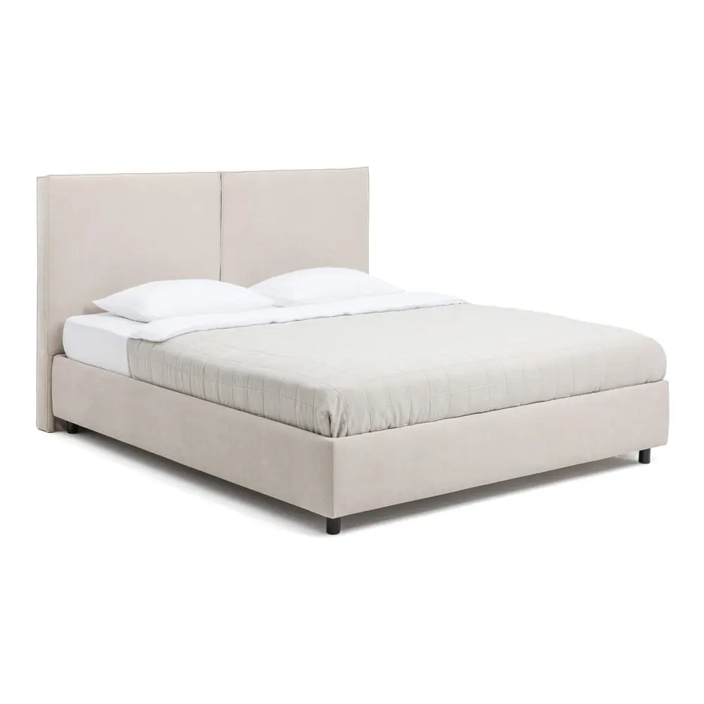 Pat matrimonial bej tapițat cu spațiu de depozitare cu somieră 160x200 cm Myra Bold – Bonami Selection