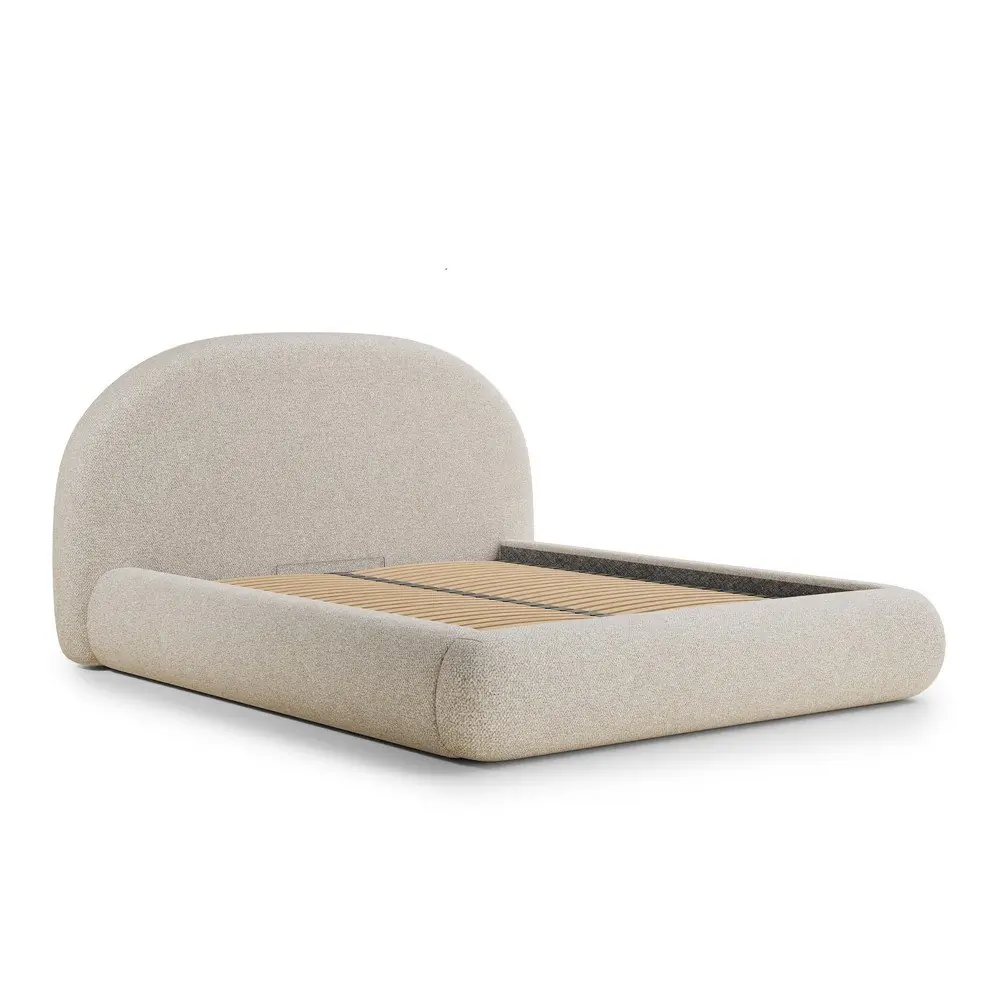 Pat matrimonial crem tapițat cu spațiu de depozitare cu somieră 160x200 cm Maumere – Maison de Rêve