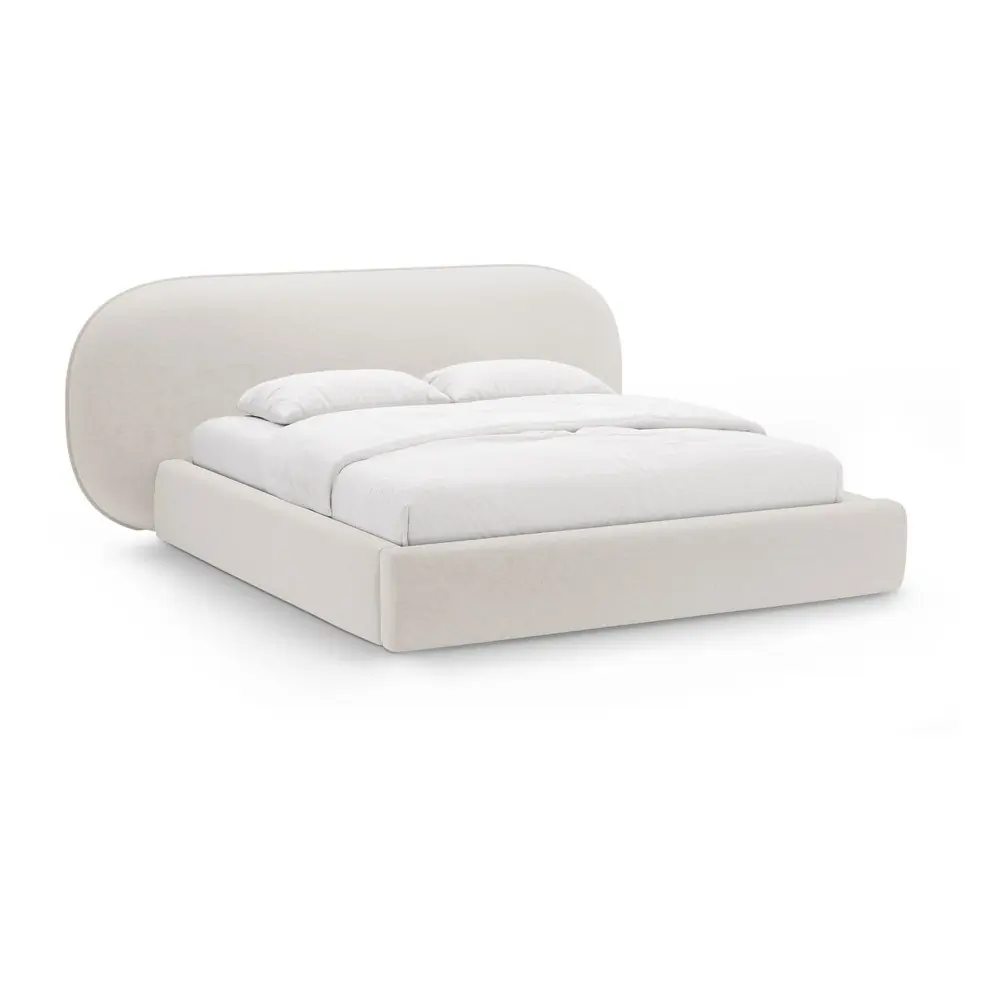 Pat matrimonial crem tapițat cu spațiu de depozitare cu somieră 160x200 cm Ovalo – Micadoni
