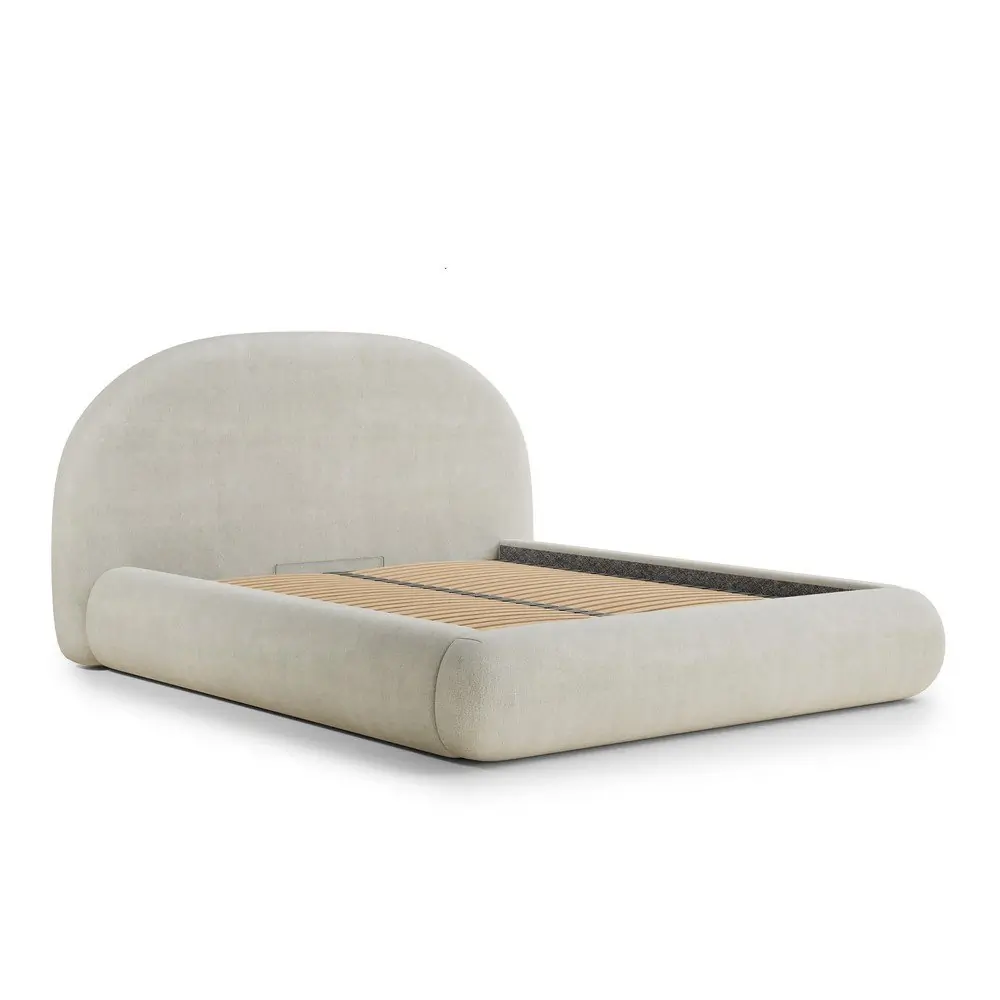 Pat matrimonial crem tapițat cu spațiu de depozitare cu somieră 180x200 cm Maumere – Maison de Rêve