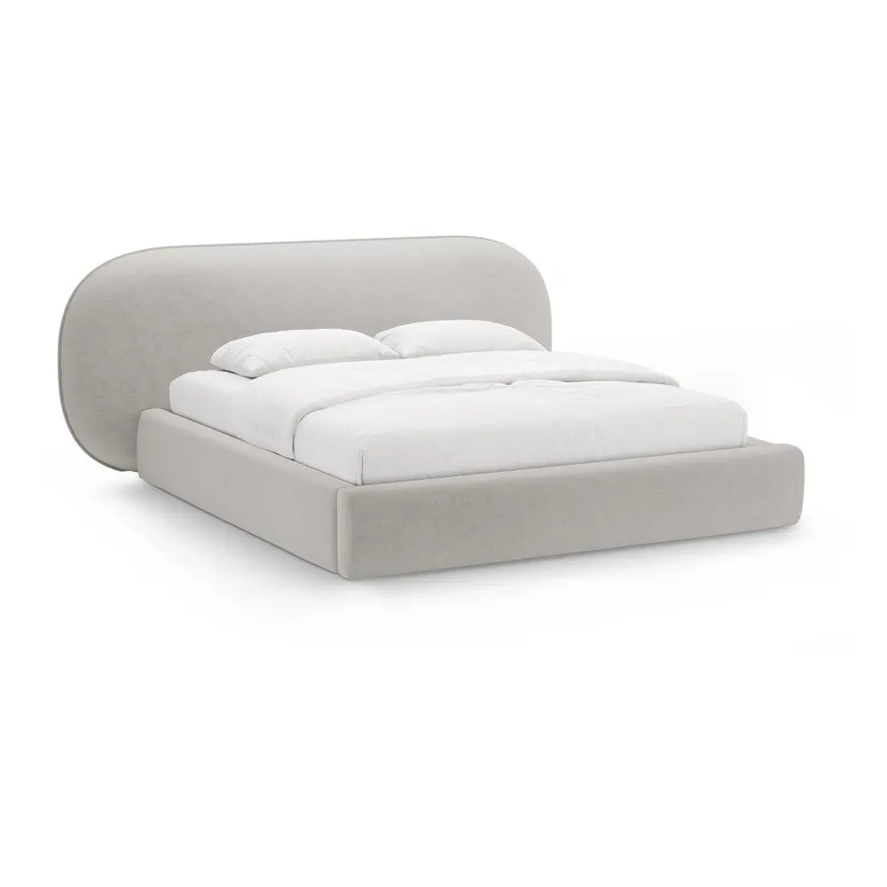 Pat matrimonial gri deschis tapițat cu spațiu de depozitare cu somieră 180x200 cm Ovalo – Micadoni