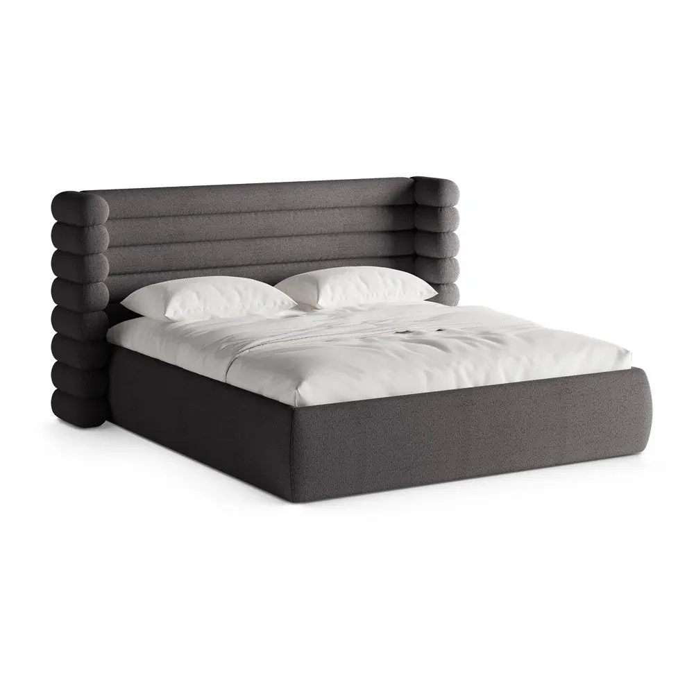 Pat matrimonial gri închis tapițat cu spațiu de depozitare cu somieră 180x200 cm Mount – Micadoni