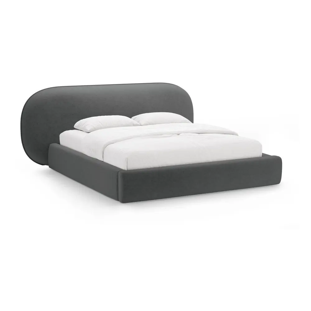 Pat matrimonial gri închis tapițat cu spațiu de depozitare cu somieră 200x200 cm Ovalo – Micadoni