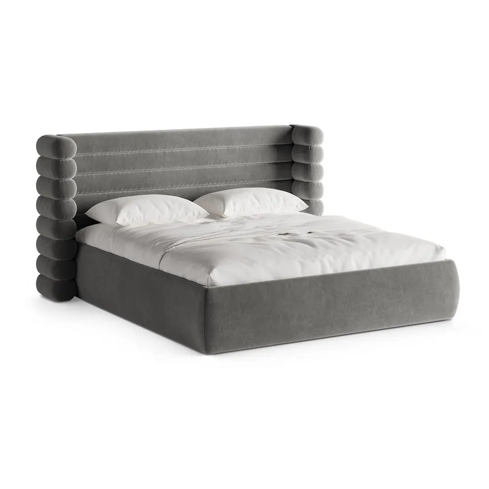 Pat matrimonial gri tapițat cu spațiu de depozitare cu somieră 160x200 cm Mount – Micadoni