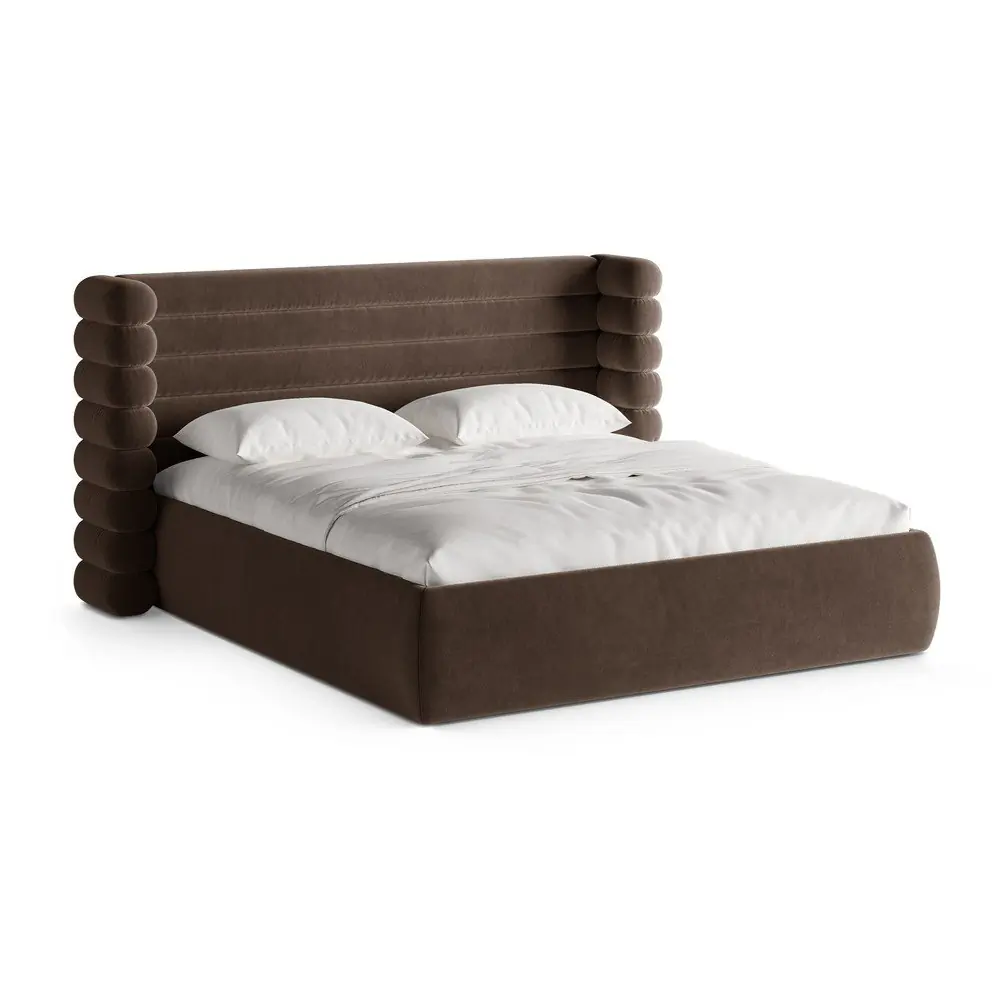 Pat matrimonial maro tapițat cu spațiu de depozitare cu somieră 160x200 cm Mount – Micadoni
