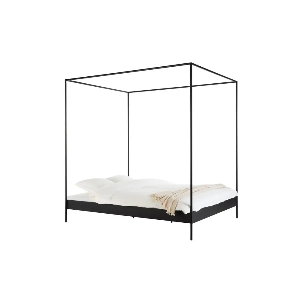 Pat matrimonial negru din oțel fără tăblie/cu baldachin cu somieră 200x200 cm Eton – noo.ma