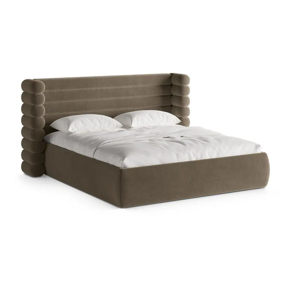 Pat matrimonial taupe tapițat cu spațiu de depozitare cu somieră 160x200 cm Mount – Micadoni