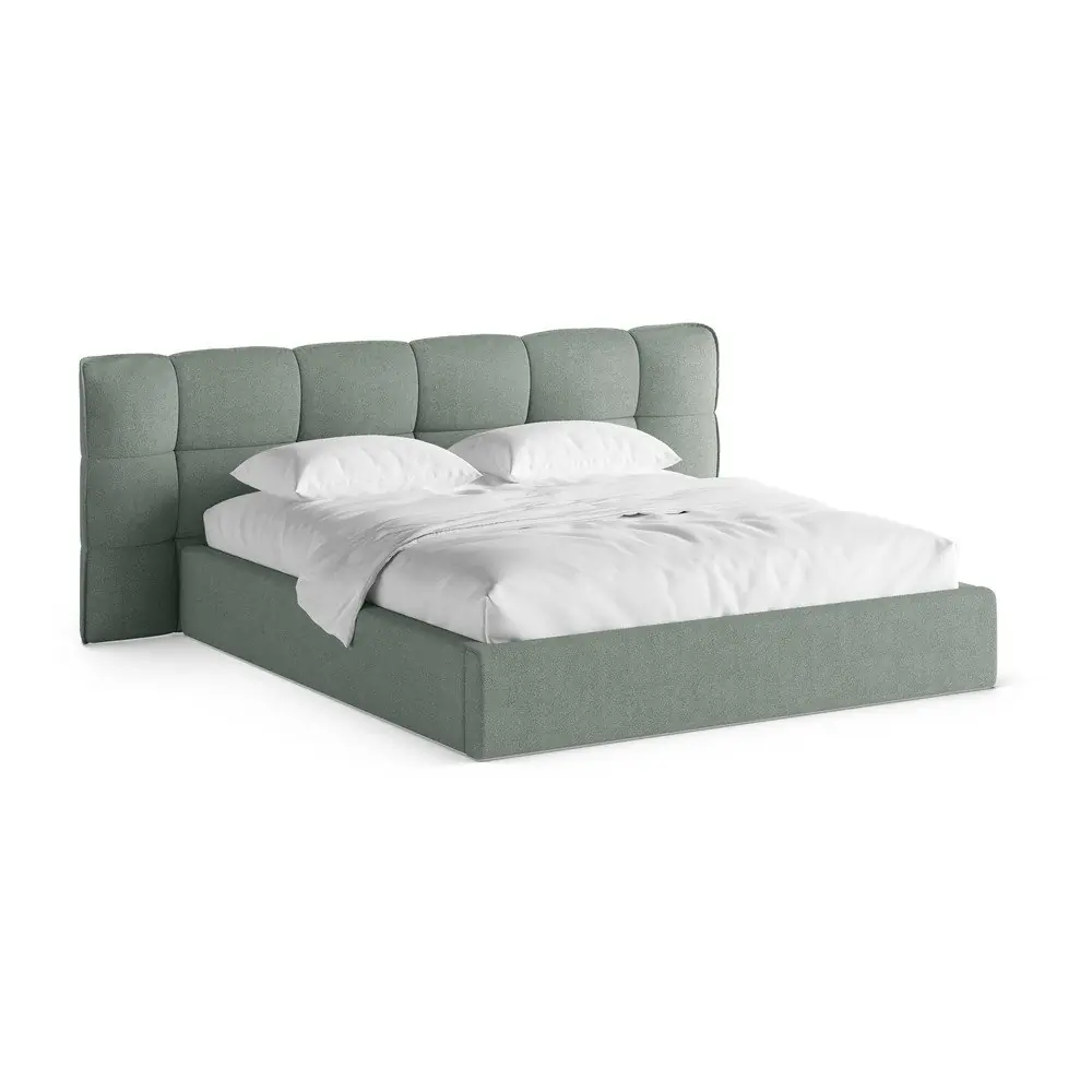 Pat matrimonial verde mentă tapițat cu spațiu de depozitare cu somieră 140x200 cm Eric – Micadoni