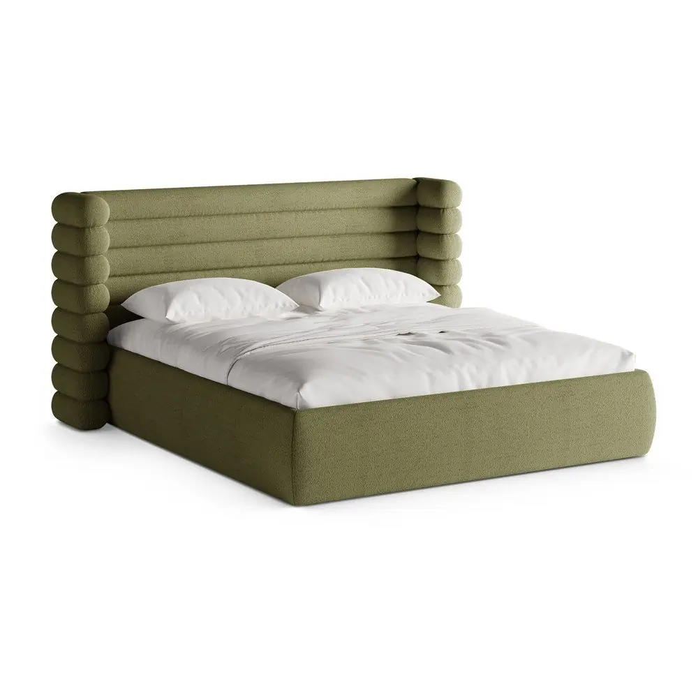 Pat matrimonial verde tapițat cu spațiu de depozitare cu somieră 180x200 cm Mount – Micadoni