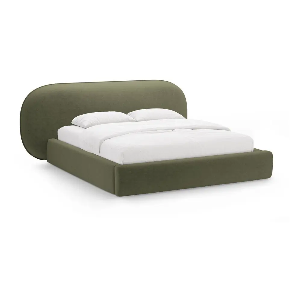 Pat matrimonial verde tapițat cu spațiu de depozitare cu somieră 200x200 cm Ovalo – Micadoni