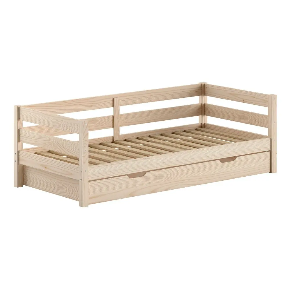 Pat pentru copii în culoare naturală cu extensie suplimentară din lemn de pin cu somieră 90x200 cm Margrit – Vipack