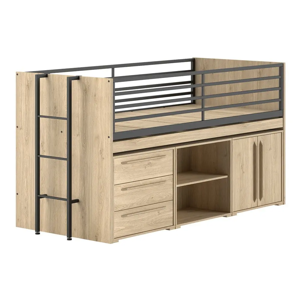 Pat pentru copii în culoare naturală înalt cu spațiu de depozitare cu somieră 90x200 cm Sam – Vipack