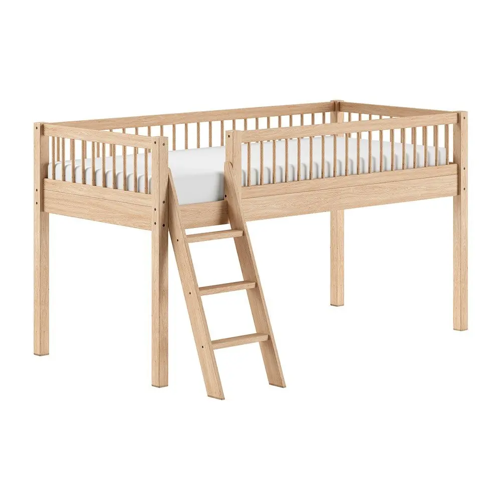 Pat pentru copii în culoare naturală, înalt ,din lemn de fag, cu somieră 90x200 cm Forrest – Vipack