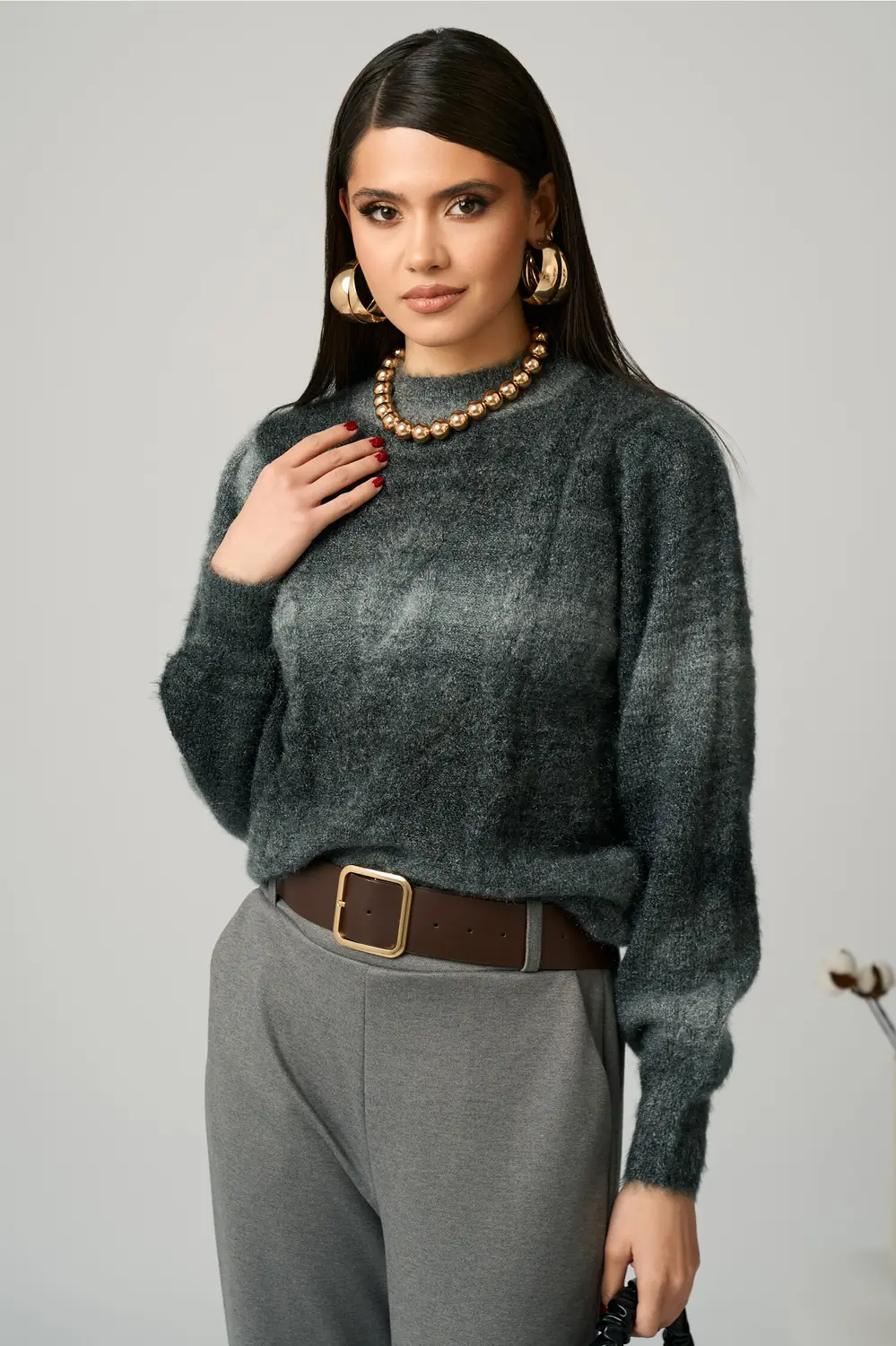 Bluza casual din tricot gri in degrade