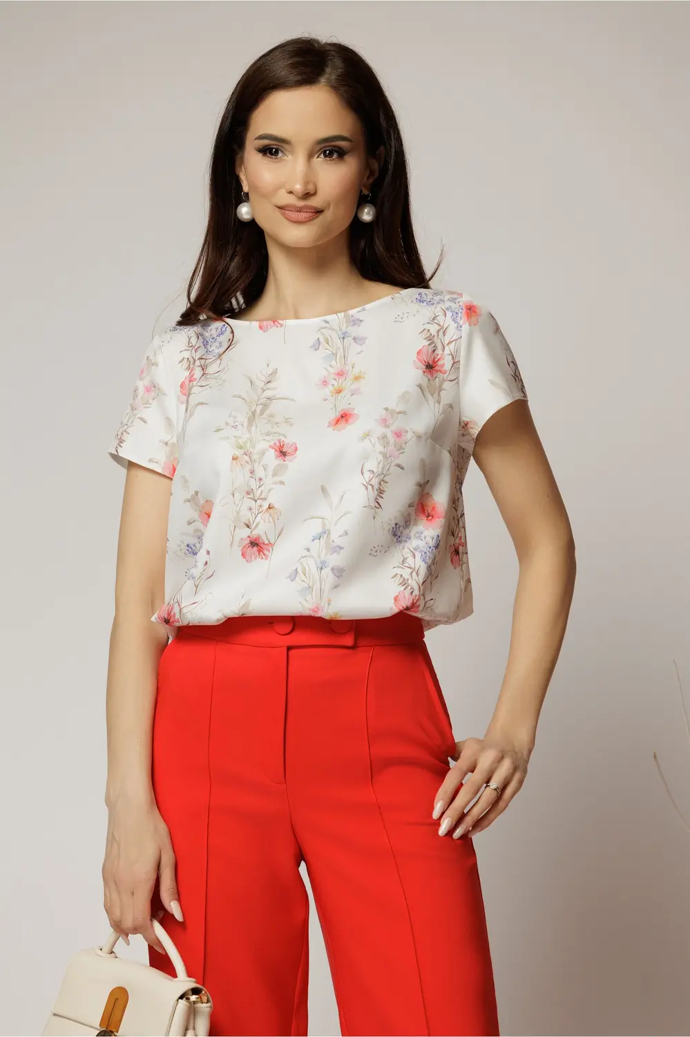 Bluza dama ivoar cu imprimeuri florale corai cu adaos de viscoza