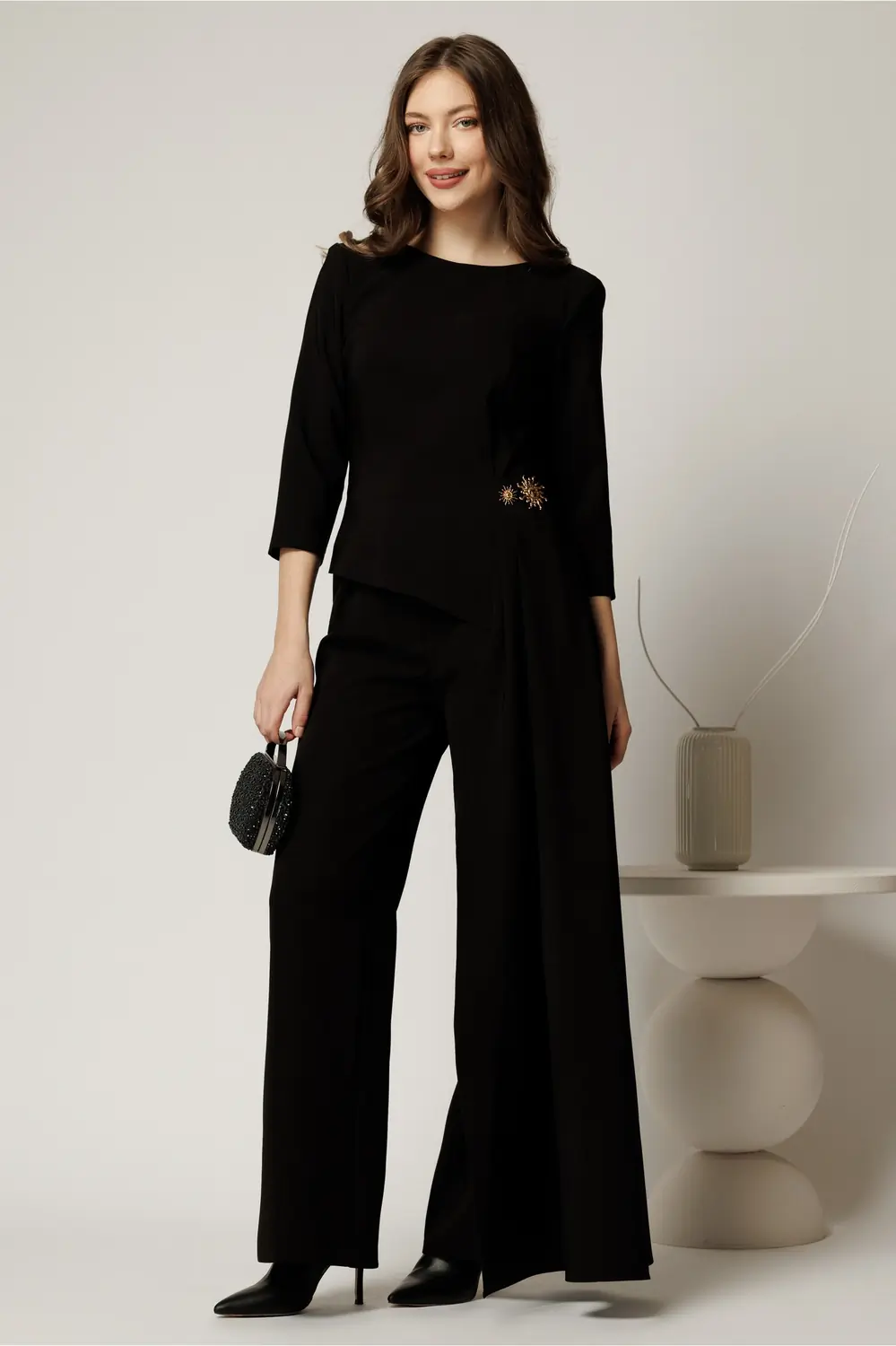 Bluza neagra dama asimetrica de ocazie