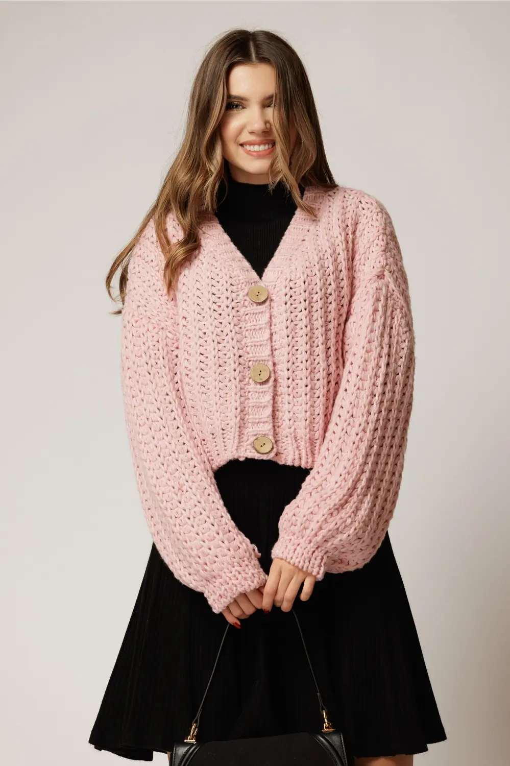 Pulover scurt roz tricotat lejer