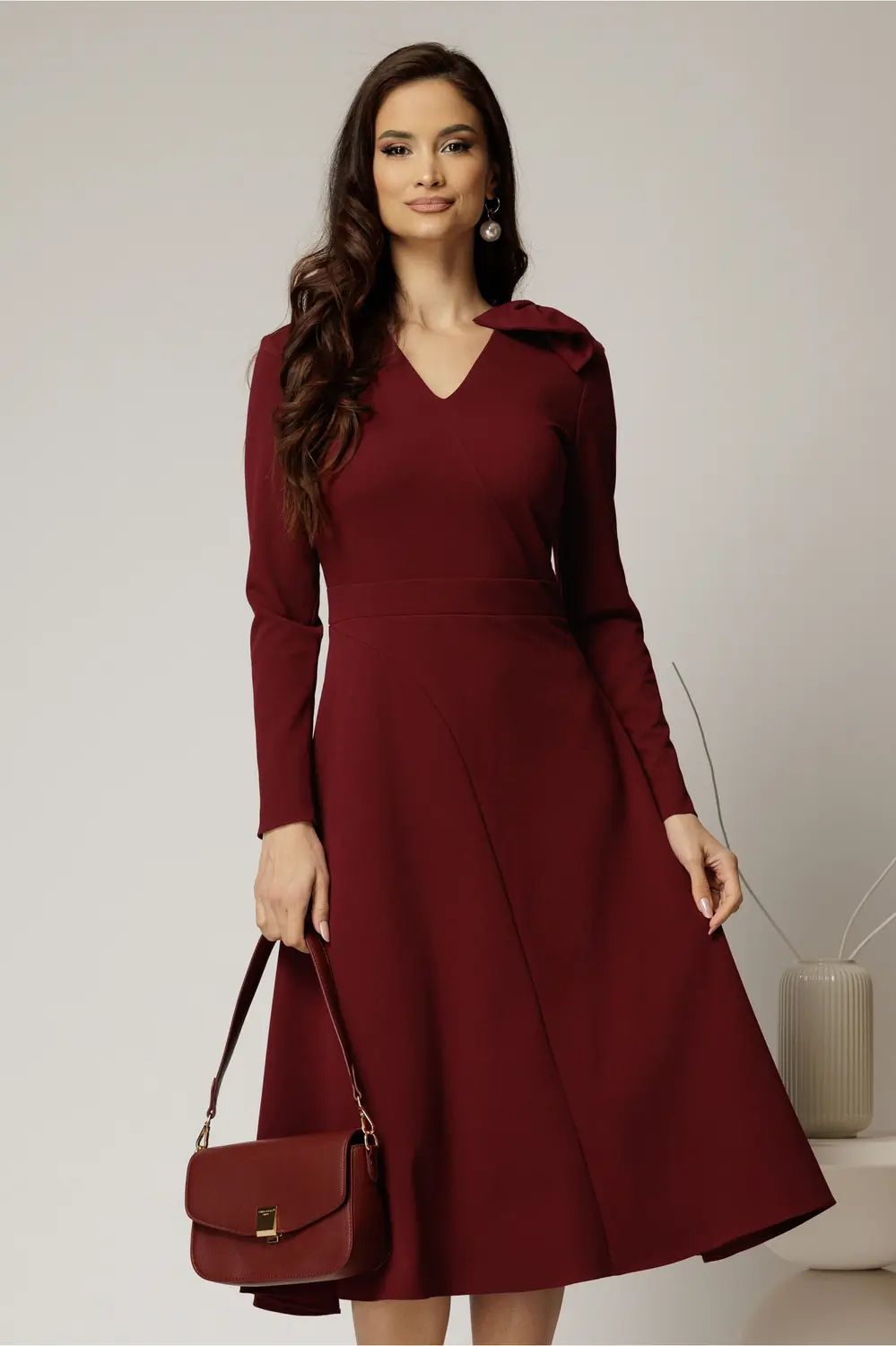 Rochie DY Fashion bordo midi cu funda pe umar