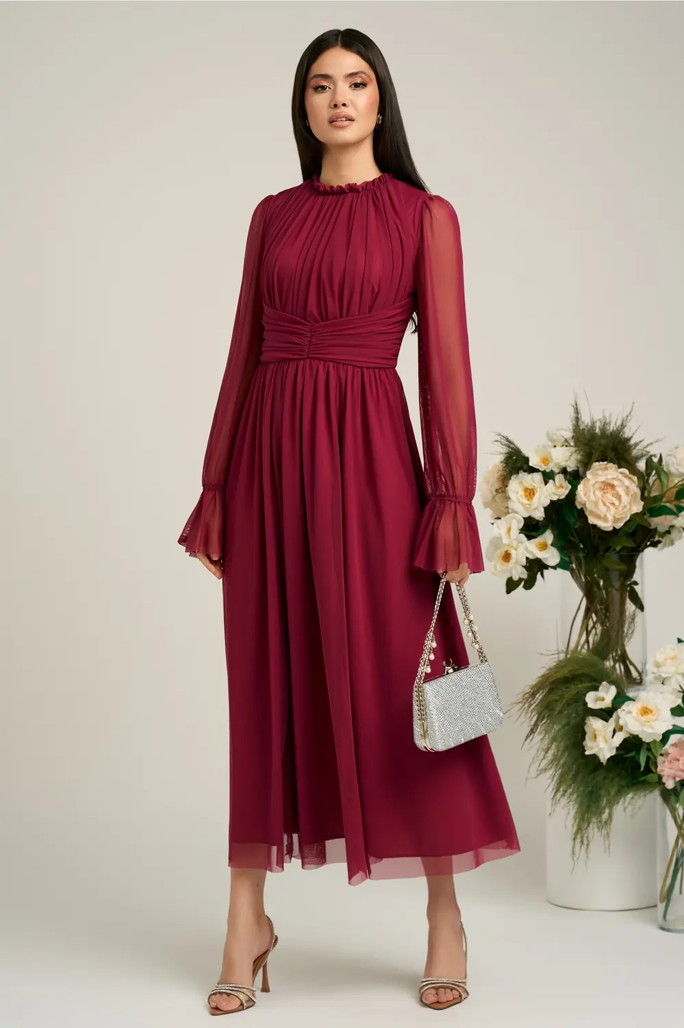 Rochie Dy Fashion magenta de ocazie din tull fin