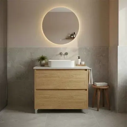 Mobilier stativ pentru lavoar, Fluminia, Lizi, riflat, 60 cm, rovere naturale