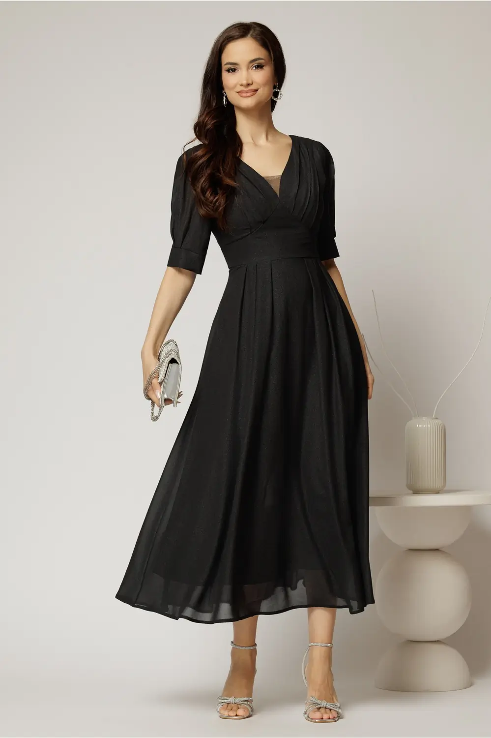 Rochie de ocazie negru sidef lunga de ocazie