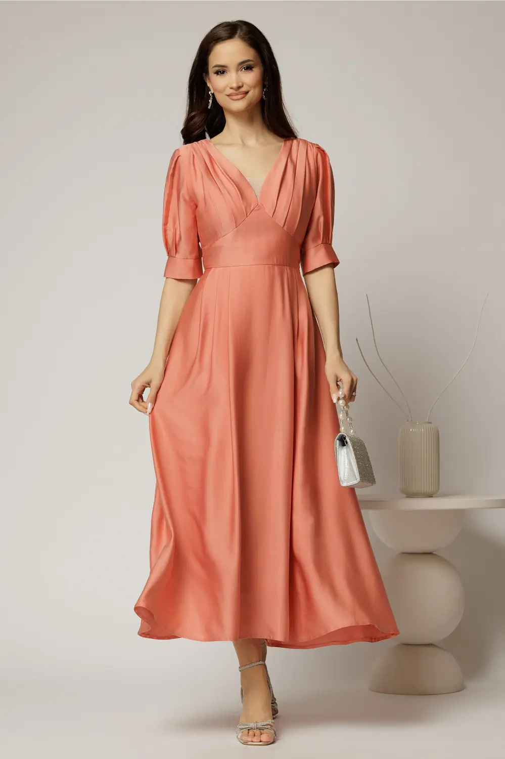 Rochie de ocazie roz piersica lunga de ocazie